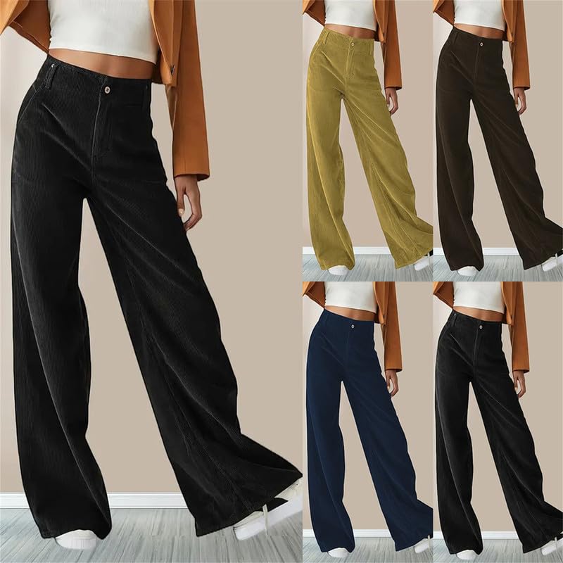 Generisch Damen-Hose mit hohem Bund vielseitig einsetzbar schlankmachende Cordhose mit weitem Bein Trendige Freizeithose