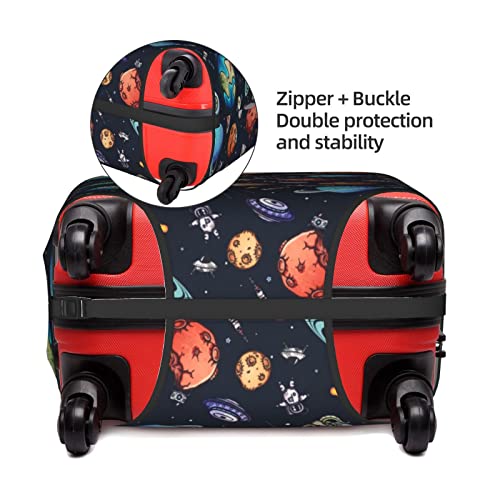 Space Doodles Planets Astronaut Travel Luggage Cover Fits 18-32 Inch Luggage, Elastic Suitcase Cover Protector with Concealed Zipper for Wheeled Suitcase Tsa Approved4