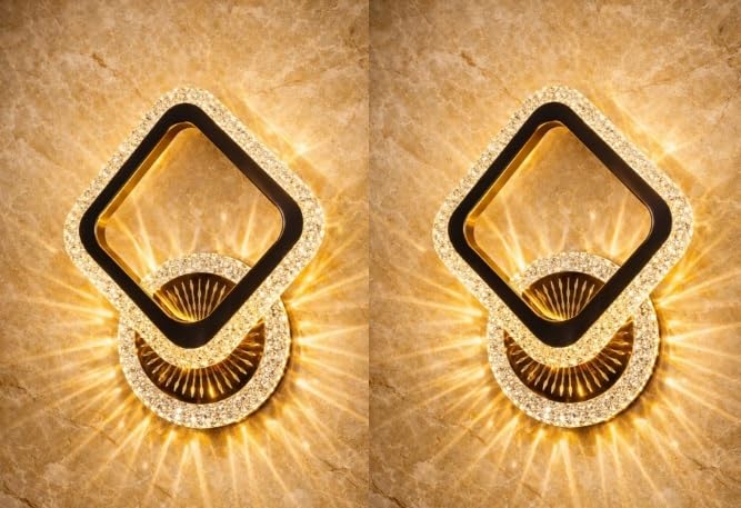 Image of Modern Crystal LED Wall Light, Decorative Indoor Wall Lamp with Warm White Lighting, Stylish Wall Mounted Light for Living Room, Bedroom, Hallway, Pack of 2