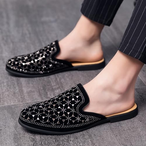 Men's Studded & Rhinestone - Embellished Slip - On Loafers, Luxury Sparkly Dress Shoes for Wedding, Party & Prom2