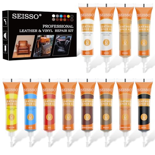 12 Colors Leather Repair Kit for Furniture, Vinyl Repair for Car Interior Seats Couch Sofa, Leather Filler Repair Scratches Fade Leather Paint for Bag Shoes, Restore PLeather, Bonded, Italian, Genuine