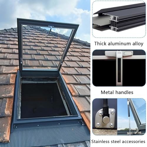 Custom Aluminum Alloy Attic Skylight Window, Sloped Flat Roof Lighting Well - 95x85cm (37.4x33.5in) for Residential Homes, Perfect for Sun Rooms and Attics