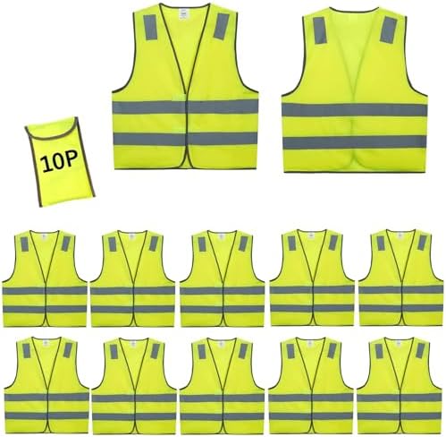 Lavori-AK Safety Vests 10 Bulk Pack -Yellow Reflective High Visibility Class 2 Construction Work Vests for Men,Woman