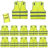 Lavori-AK Safety Vests 10 Pack - Yellow Reflective High Visibility Construction ANSI Class 2 Work Vest for Men,Woman,Hi Vis Vest Mesh and Neon Silver Strip