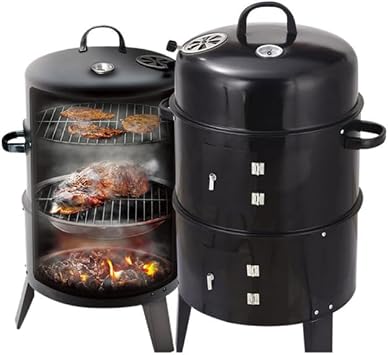 Outdoor Double Layer Charcoal Grill & Smoker - Vertical Design for Smoke-Free BBQ, 33.07" Traditional American Steel Grill for Garden, Patio, Camping Black