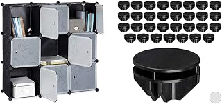 Relaxdays DIY Modular Plastic Shelving Unit with 9 Compartments for Doors, Plug-in Bookcase & Fixing Part for Plastic Cabinets, 40 x Storage Cubes, 2.2 x 3.8 cm