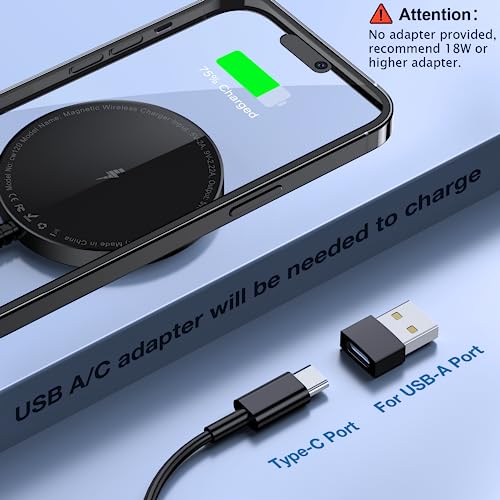 Image of Magnetic Wireless Charger for iPhone: Compatible with Magsafe Charger iPhone 17 16 15 14 13 12 Series & Airpods 4 3 2 Pro-Fast 15W Max Charging Pad Strong Magnet, Dual USB-C /A Ports-Home Office Travel