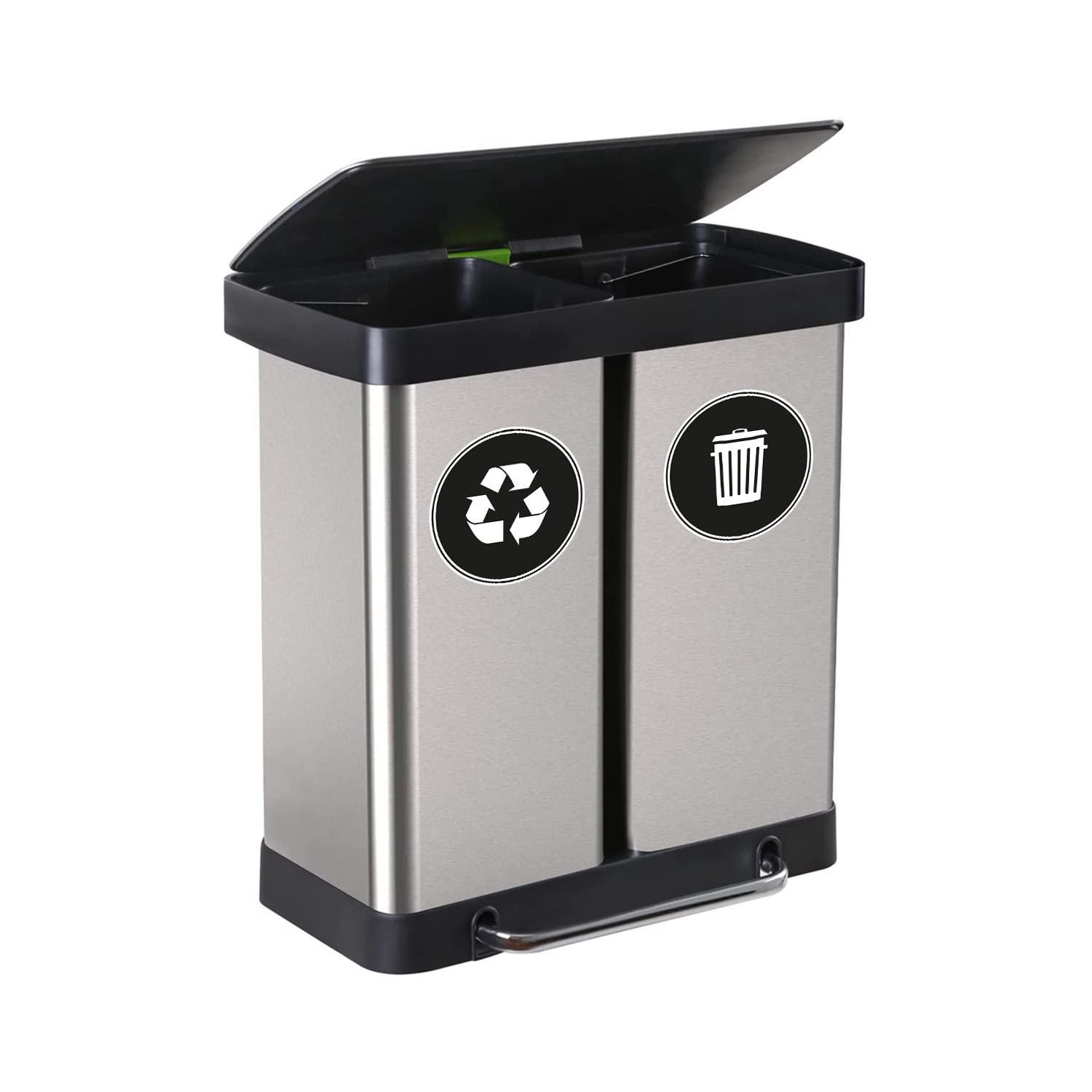 Recycle Sticker for Trash Can | Set of 2 (Size: 5'' X 5'') | Symbol to Organize Trash cans or Garbage containers and Walls - Vinyl Sticker Decal (5'', Black)