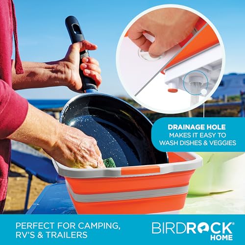 BIRDROCK HOME Collapsible Large BBQ Prep Tub w/Cutting Board, Multi-Function Grill Caddy w/Colander & Lid, Portable Silicone Dish Bowl for Picnic, Tailgate, Camping - Orange + 2pc BBQ Mitts - Image 8