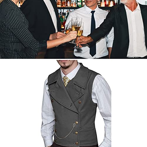 Mens Classic Double Breasted Suit Vest Slim Fit Lapel Fashion Groomsmen Waistcoat for Wedding Prom(XS-5XL to Choose) (Color : Grey, Size : 5X-Large)4