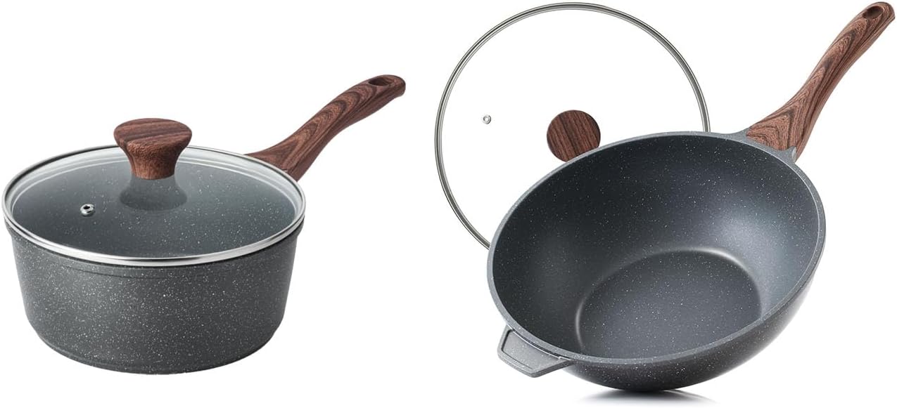 SENSARTE 2.5 Quart Nonstick Sauce Pan with Lid, Healthy Non Toxic Chef Pan,4.5 Quart Nonstick Wok Pan with Lid,Induction Skillet