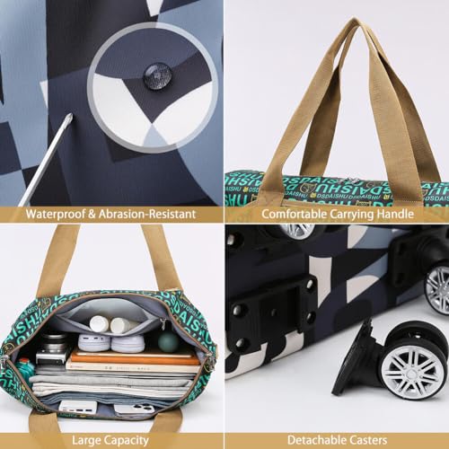 Rolling Duffle Bag Expandable Travel Bag with Detachable Wheels Letter Pattern Foldable Carry On Bag Wheeled Weekend Bag, 517HTY59KU13O4