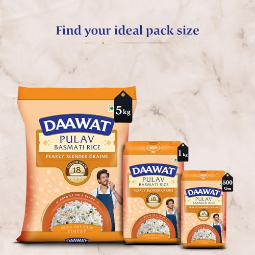 Image of Daawat Pulav Basmati Rice 1Kg| Pearly slender Grains| Cooked Grain Upto 18mm*| Long & Fluffy Pulav Rice