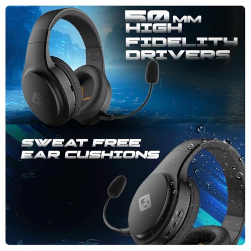 Image of Cosmic Byte Inferno 2.4Ghz Wireless + Bluetooth + Wired Headphone, Dual Mode, 20ms Latency, 40Hrs Battery Life, 50mm Driver, ENC Microphone, Breathable Fabric Cushions (Black)