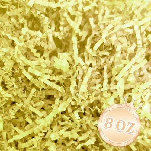 Image of Zankubom 1 /2LB Light Yellow Crinkle Cut Paper Shred Filler Great for Gift Wrapping, Light Yellow Basket Fillers, Birthday, Gift Wrapping, Halloween Thanksgiving Christmas Party Decor Filling Supplies