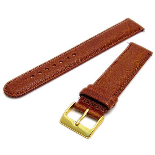 belüftet atmungsaktiv Klimaanlage Uhrenarmband Leder gepolstert 18 mm Tan Braun mit vergoldet (Gold Farbe) Schnalle