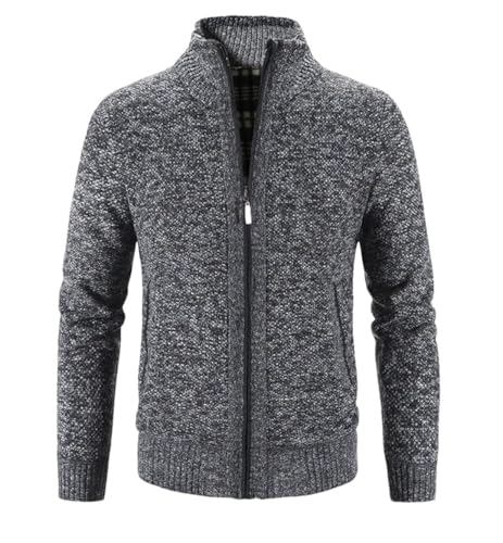 Men Autumn/Winter Knit Fleece-Lined Thickened Cardigan for Middle-Aged Elderly Medium-Length Sweater