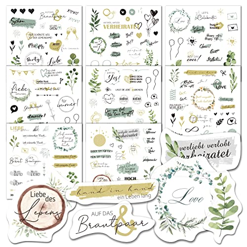 BIROYAL Wedding Stickers (200+ Designs), 8 Pages, Vinyl, Heart, Red, Waterproof, Romantic, Playful, Chrome Finish, Scrapbook