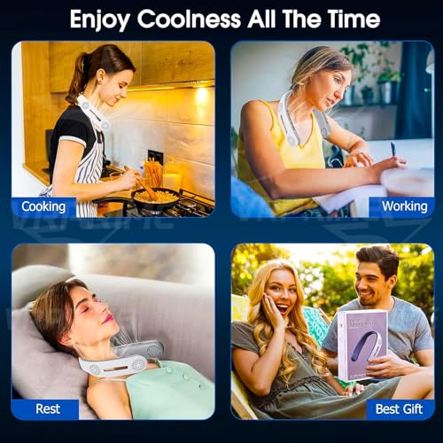 Image of DRIFTX Portable Neck Fan Rechargeable | Neck Fan for Kitchen Women | Better then Hand Fan Desk Fan | 4 Turbo Motor 3 Speed Low Noise Motors (White, 2400mAh)