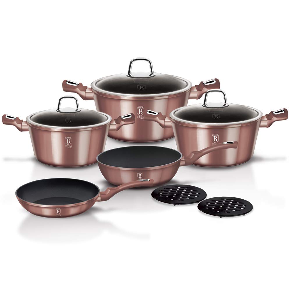 Kitchen Cookware Set 10-Piece Metallic with Ergonomic Soft-Touch Handle by Berlinger Haus