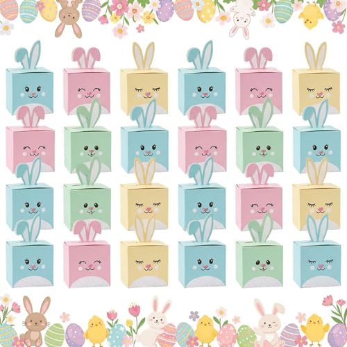 24 Boîtes Cadeau de Pâques – Petites Boîtes Lapin à Remplir, Mini Panier de Pâques pour Bonbons et Surprises, Boîtes à Friandises pour Fête, École...