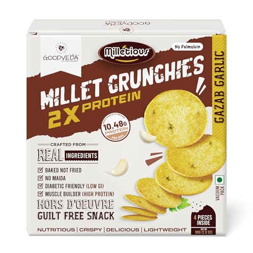 Goodveda Gazab Garlic Millet Crunchies | High Protein, High Fiber, Low GI | Diabetic-Friendly & Diet Conscious | No Added Sugar | Wholesome Snacking with 13.30g Protein (Small, Goodveda Gajab Garlic Millet Crunchies) (B0D2HL7F1G) Amazon Price History, Amazon Price Tracker