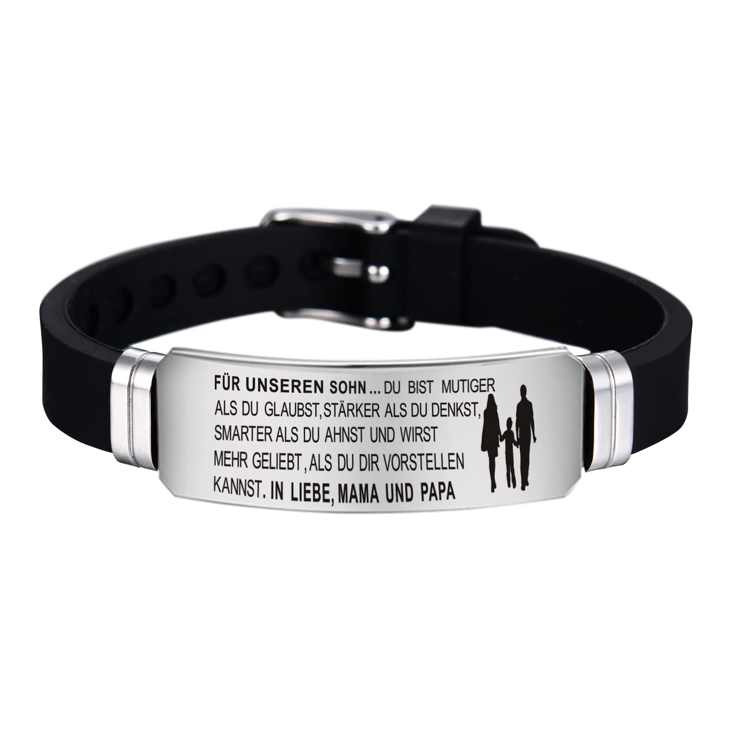 HAYOUWAY Armband Silikon Verstellbar Schmuck Geschenk für Herren Damen, Personalisiertes Armband mit Gravur Inspirativ Zitate für Meinen Sohn/Tochter/Enkelin/Enkel von Mama/Papa/Opa/Oma