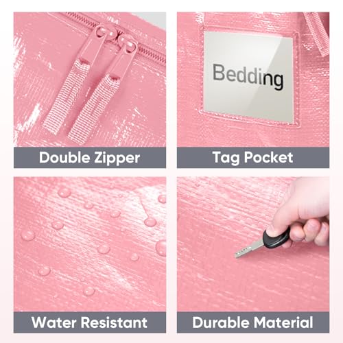 Image of TICONN 6 Pack Extra Large Moving Bags Heavy Duty with Zippers & Carrying Handles, Durable Storage Bags Moving Boxes for Closet Organizers and Storage (6 Pack, Coral)
