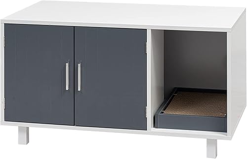 Phupaw Caja de arena para gatos, caja de arena para gatos, muebles ocultos, banco de baño para gatos con puertas dobles, mesita de noche casa para