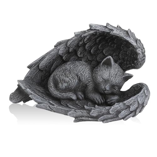 MOAZIFI Katze Engel Gedenkstein 11.5 x 8cm Grabstein Haustier Denkmal – Grab Marker, Tribut Statue als Gartendeko Polyresin Gedenkstatue zur Erinnerung an Katzenfigur Andenken (Hochwertige)