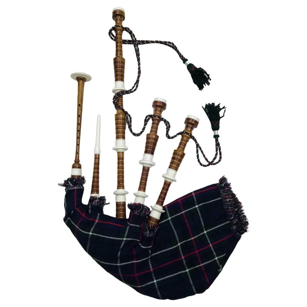 Cornemuse Great Highland | Bois de rose marron avec supports imitation ivoire | Ensemble taille complète avec housse tartan MacKenzie et accessoires | Cornemuse jouable Livre de tuteur et chanter