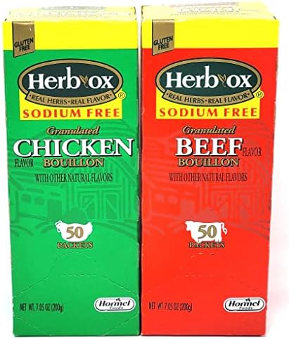 Herb-Ox Sodium Free Bouillon Variety Pack - Granulated Beef and Chicken Bouillon - 50 packs of each Flavor - Plus Exclusive Phoenix Rose Fridge Magnet