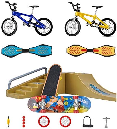 Yoeevi Mini Finger Sports Park Ramp Toys Set, Skateboards/Bikes/Swing Boards/Replacement Wheels and Tools with Ramp and Rail Park Stair Educational Finger Toy Set for Kids Party Favor