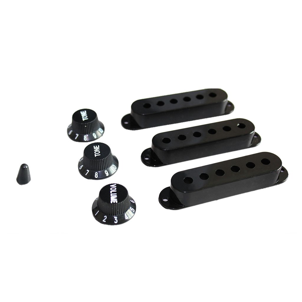SHESSTILL Black Guitar Parts Set Switch tip Single Coil Pickup Cover 1 Volume 2 Tone Knobs