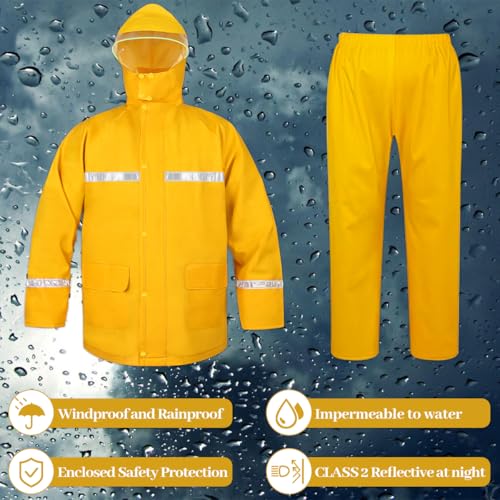 Image of Rain Suit for Men & Women, Heavy Duty Rain Suits, Breathable Waterproof Rain Gear, Rain Coats Eye-Catching Reflective Strip