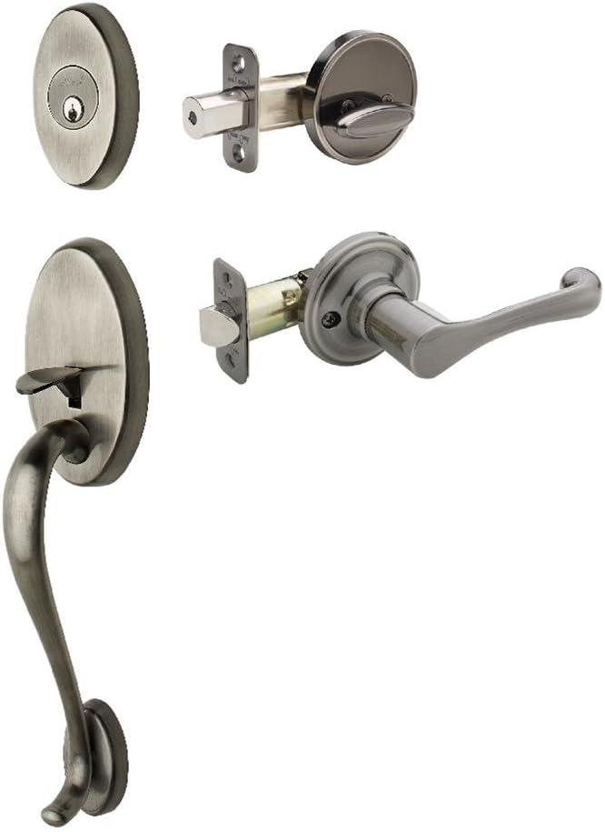 Copper Creek AT4610xBL-AN Ashton Front Door Handleset with Braxton Lever Interior Assembly in an