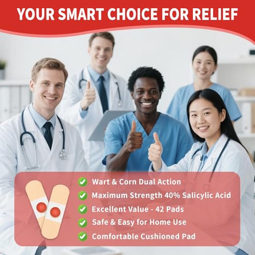 Image of Corn Remover Pads for Feet and Toes, 42 Count Maximum Strength Corn Removal Treatment with 40% Salicylic Acid, Fast Acting Wart and Corn Removal Bandages