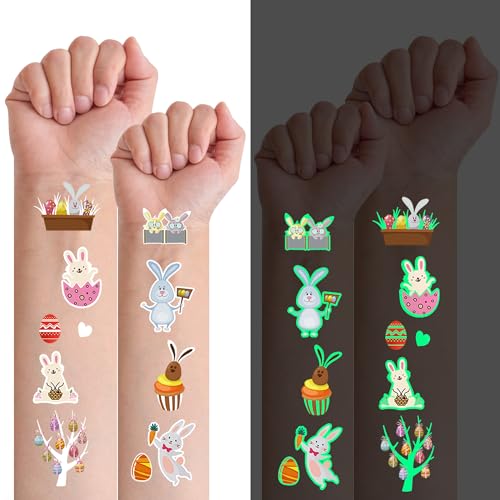 Easter Basket Stuffer Temporary Tattoos for Kids,Glow Easter Decorations Party Favors Supplies，Easter Hunt for teens girls babies adults