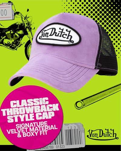 Image of Von Dutch Unisex Trucker Hat - Velvet Curved Bill Mesh Back Retro Classic Adjustable Snapback Baseball Cap for Men and Women