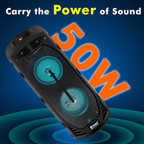 Image of Target TT-BSM-443 Dual 4-inch Drivers Portable Rechargeable Bluetooth Speaker with RGB Light, Wired Karaoke Mic, TF Card, USB, AUX, C Type Charging Port, 50W, Black