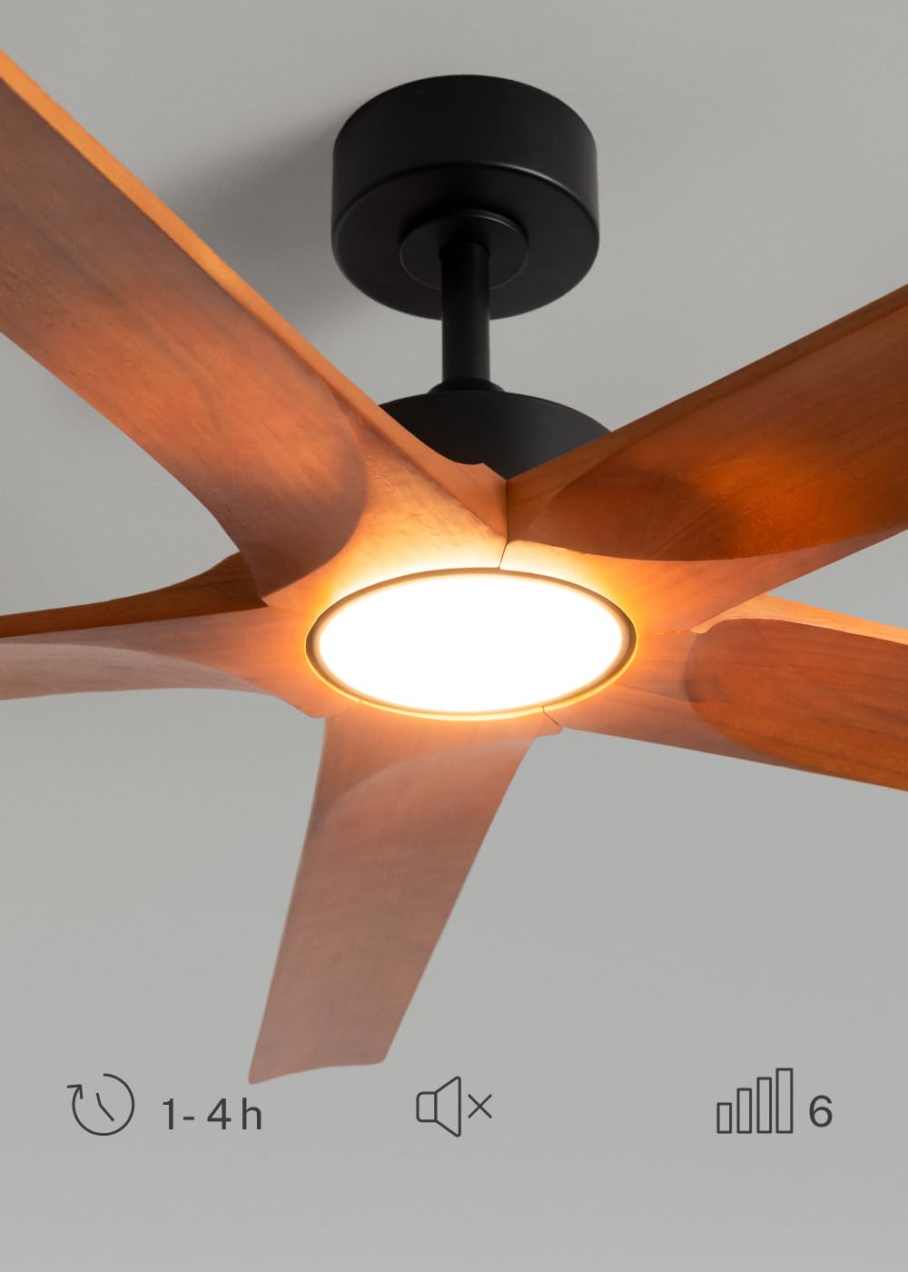 CREATE / WIND INDUSTRIAL WOOD XL/Ventilador de techo con luz 100% madera con mando / 40W, Silencioso, Ø165 cm, 6 velocidades, programable, función verano-invierno