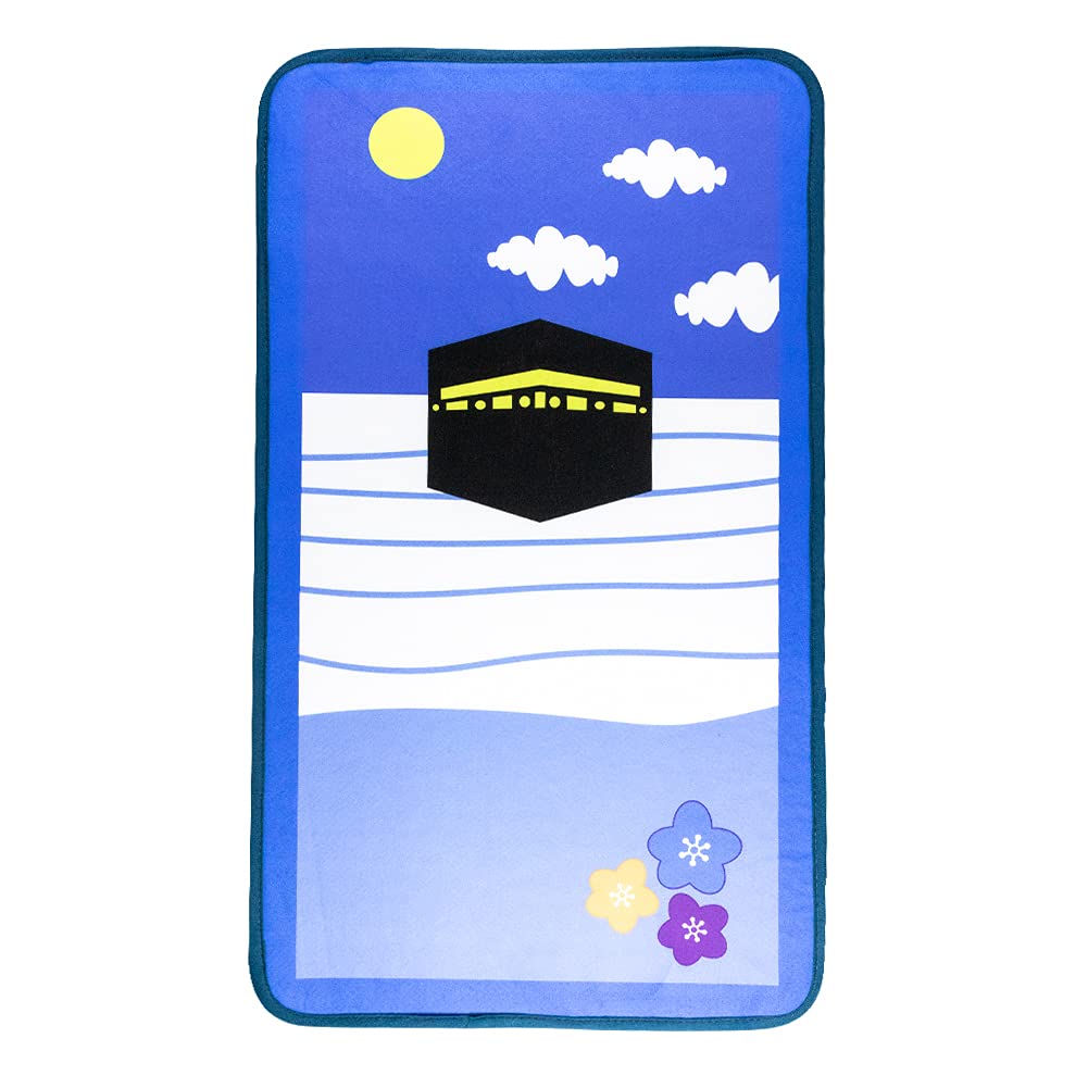 Windplusya Kids Prayer Mat Muslim, Cartoon Pattern Islamic Muslim Architectural Style Praying Rug Janamaz Sajadah,Salah Best Gift for boys/girls. -Blue sanctuary
