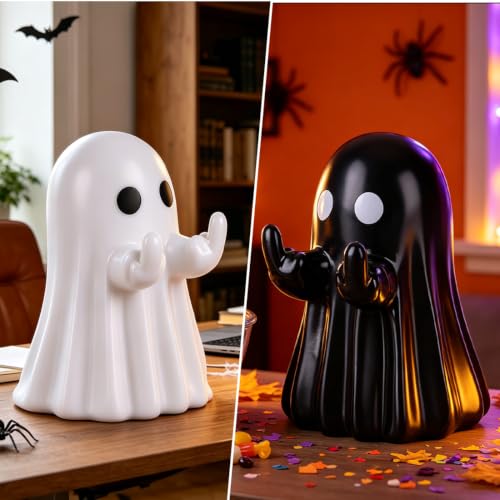Bomivix 2pcs Halloween Ghost Figurines, Cute Tabletop Ghost Halloween Decorations, Adorable Resin Ghost Statues for Home Office Shelf Mantel Holiday Party Décor - image 6