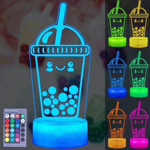 Image of Boba Lamp, Boba Gifts, Boba 3D Night Light with Remote Control, 16 Color Changing, Timer, RGB Flashing Mode, Dimmable - Boba Gifts for Boys & Girls