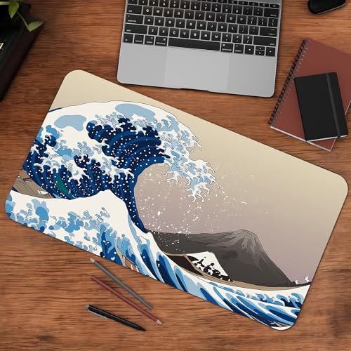 Image of The Great Wave Premium Desk Mat | Anti-Skid | Anti-Slip | 90 * 42 cm | Laptop Mat for Work from Home /Office /Gaming- Extended Mouse pad and Keyboard Desk mat