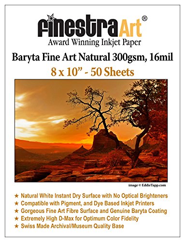 Papel para jato de tinta natural Baryta de fibra fina 8 x 10 300 g/m², 50 folhas
