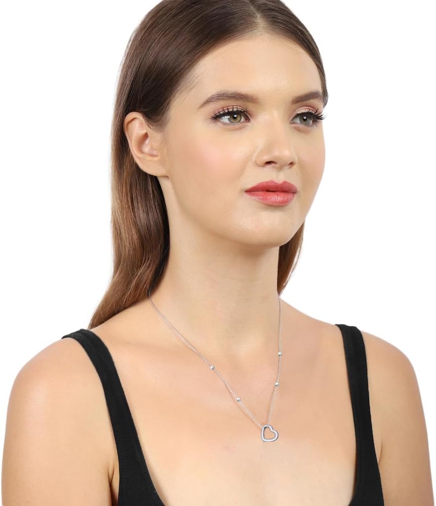 Vanbelle Sterling Silver Jewelry - Rhodium Plated with 925 Stamp - Minimalist Sliding Open Heart Pendant Necklace for Women - 16.5 Inches long + 2 Inches Extender - Valentine's Silver Heart Necklace - Image 5