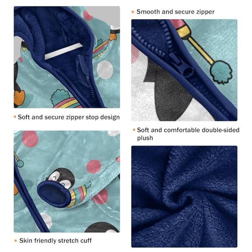 Cute Penguins with Colorful Hats Toddler Fleece Jacket Girl Boys Hooded Fleece Jacket Coat Warm Outwear Zip-up 3-10T3