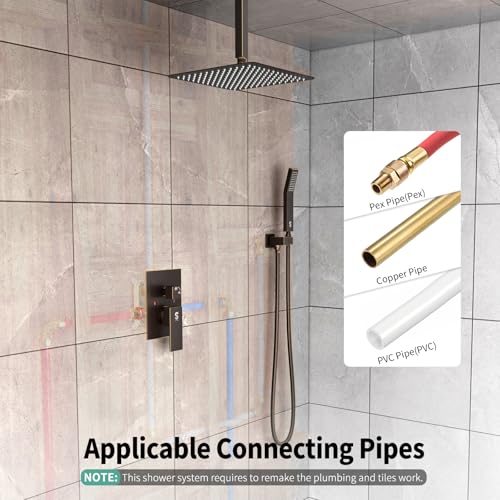 Image of SR SUN RISE 12 Inch Ceiling Mount Rain Shower System,Oil Rubbed Bronze