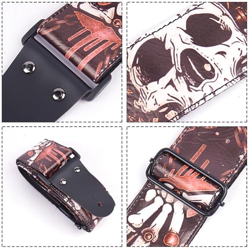 Image of Adjustable Guitar Strap Includes 2 Strap Locks & 2 Matching Picks & 1 Picks Holder & 1 leather Strap Button.